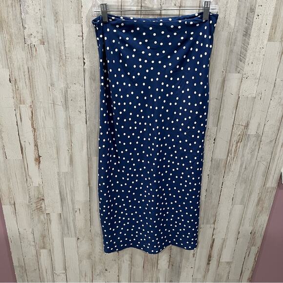 Forever 21 Blue Polka Dot High Rise Midi Skirt - Picture 4 of 6